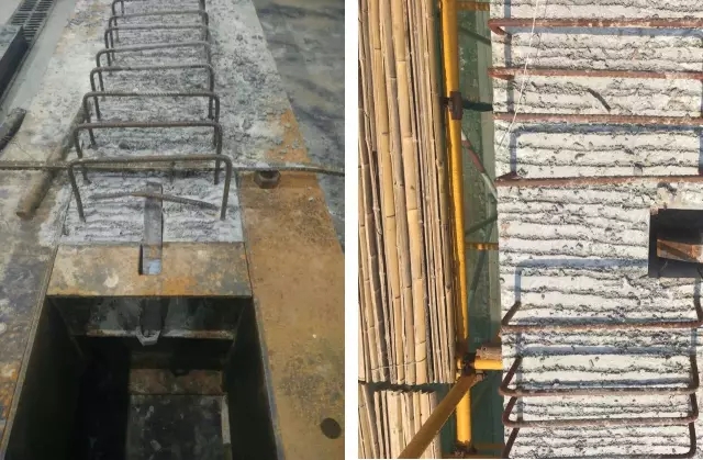 預(yù)制主梁和預(yù)制次梁的連接采用牛擔(dān)板節(jié)點(diǎn)。</